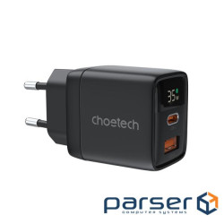 Мережевий зарядний пристрій Choetech PD6052-EU-BK, USB-A/USB-С