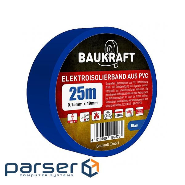 Ізоляційна стрічка ПВХ 0,15ммx19ммx25м блакитна, TM BAUKRAFT (166493) , TM BAUKRAFT (166493)