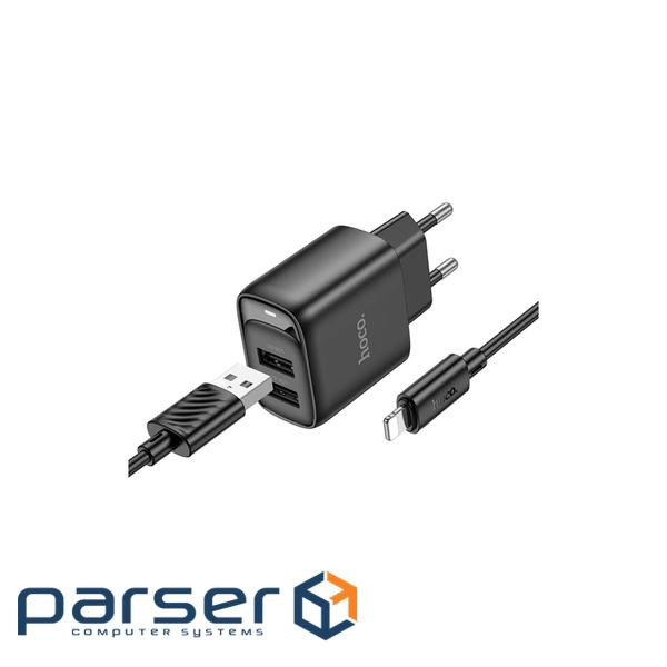 Зарядний пристрій HOCO C141A 2xUSB + cable USB to Lightning black (6942007627863)