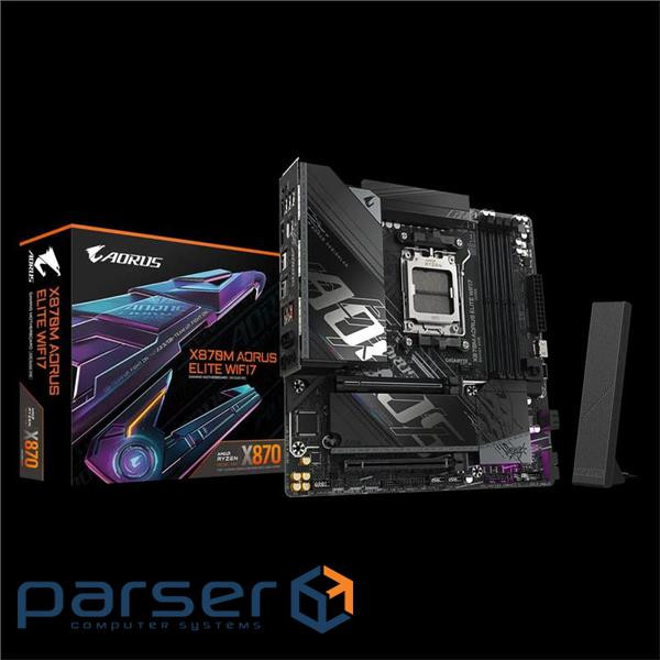 Материнська плата GIGABYTE X870M A ELITE WF7 sAM5 X870 4xDDR5 M.2 Wi-Fi BT HDMI DP mATX