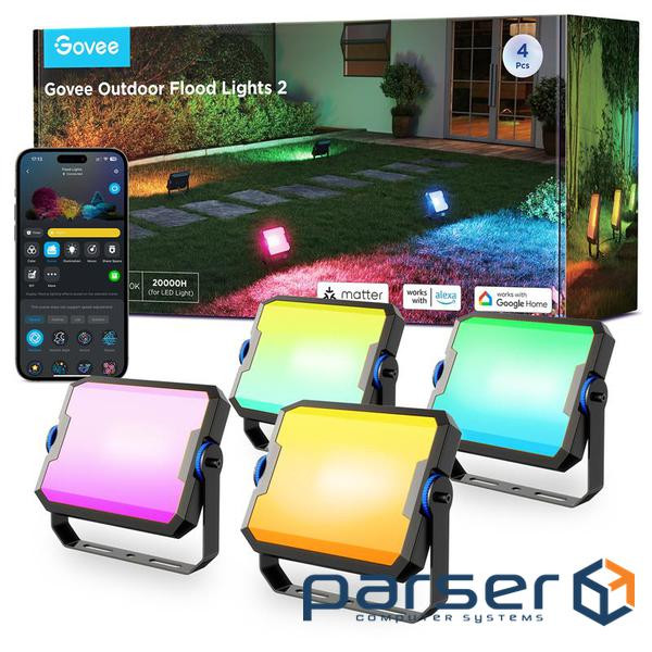 Набір настінних світильників Govee H8057 Outdoor FLood Lights, 4шт, RGBICWW, WI-FI/Blueto (H8057C11) , RGBICWW, WI-FI/Blueto (H8057C11)