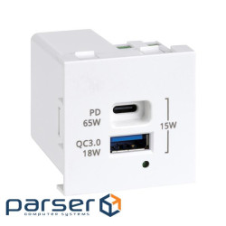 Зарядний пристрій USB A+C, QC 3.0, PD 65W K45 45x45мм, білий (K126H/9)