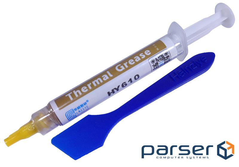 Термопаста Halnziye HY-610, 4 г, шприц, 3.05 Вт/мК, -20C/+180C, зі шпателем, блістер (HY610-TU4G