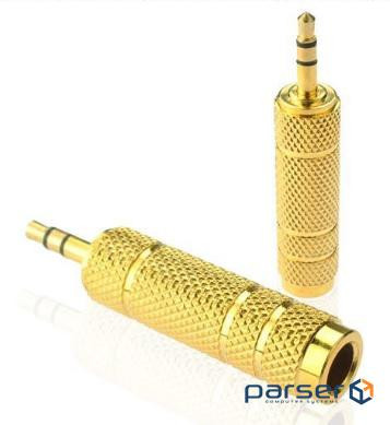 Конвертер Jack 3.5 (тато)/ Jack 6.3 (мама) Stereo, Gold, метал ,Q100 (09994)