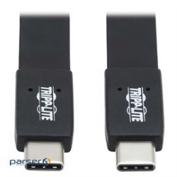 Tripp-Lite Cable U420-003-G2-FL USB-C Cable Flat USB 3.1 Gen2 10Gbps M/M Black 3ft Retail