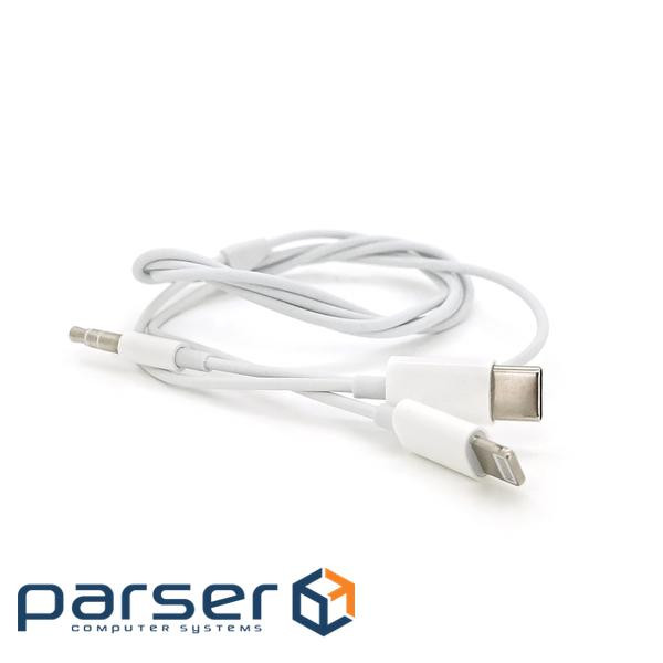 Кабель-перехідник JH-CM32 Jack 3.5mm(M) => Lighting(M)+Type-C(M), 1м, White, Box , White, Box