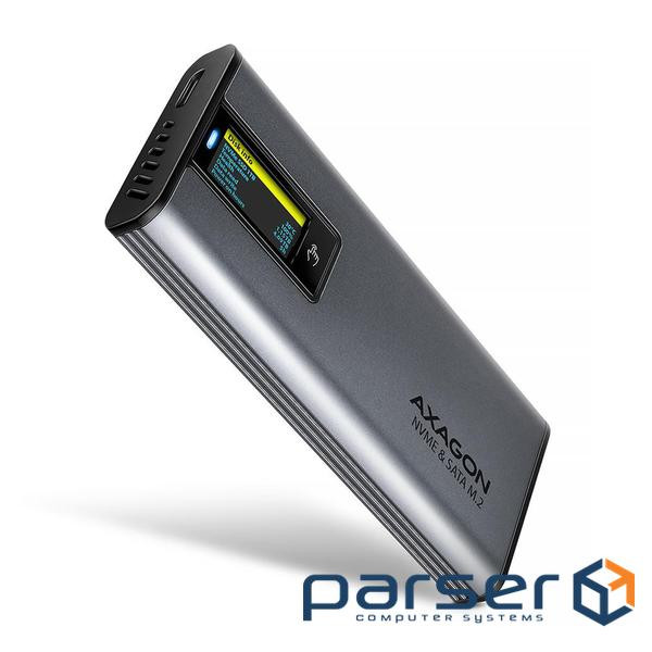 Зовнішній карман для накопичувачів AXAGON EEM2-SD2 USB-C 10Gbps - M.2 NVMe & SATA SSD DISPLAY box