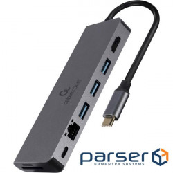 Док-станція для ноутбука CABLEXPERT 5-in-1 USB-C to HDMI/3xUSB 3.0/CR/LAN/100W USB- (A-CM-COMBO5-05)