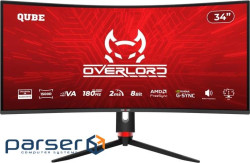 Монітор 34" QUBE Overlord C34UQ180H (Ultra-Wide 2K) 3440x1440 VA Curved 1500R 180Hz 4ms, FreeSync,