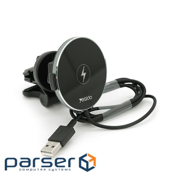 Автотримач Yesido C131+ Wireless Charging 15W, кріплення на решітку, магніт, Black, Box , Black, Box