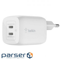Зарядний пристрій мережевий Belkin 65Вт 2хUSB-С GAN PD PPS, білий (WCH013VFWH) (WCH013VFWH)