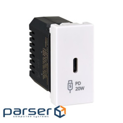 Зарядний пристрій 1хUSB-C, QC, PD 20W K45 22,5x45мм, білий (K126I/9)