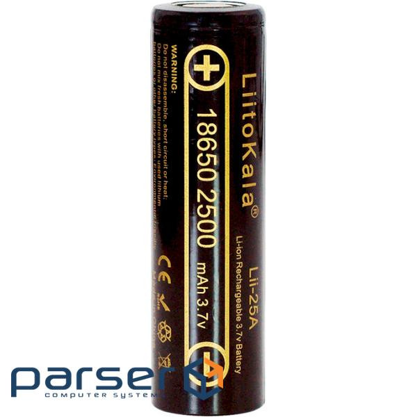 Акумулятор 18650 2500mAh Li-Ion, (2450-2650mah), 3.7V (2.75-4.2V), Blac Liitokala (Lii-25A)