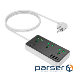 Мережевий фільтр HOCO AC7A на 3 розетки + 3 USB+USB-C, 17W, 220В, кабель 1,5м, Black / Wh (AC7A / B) , Black / Wh (AC7A / B)