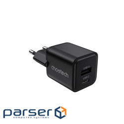 Мережевий зарядний пристрій Choetech PD5012-EU-BK, USB-A/USB-С