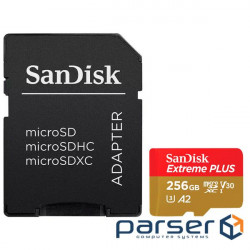 Memory card SANDISK microSDXC Extreme Plus 256GB UHS-I U3 V30 A2 Class 10 + SD (SDSQXBD-256G-GN6MA)