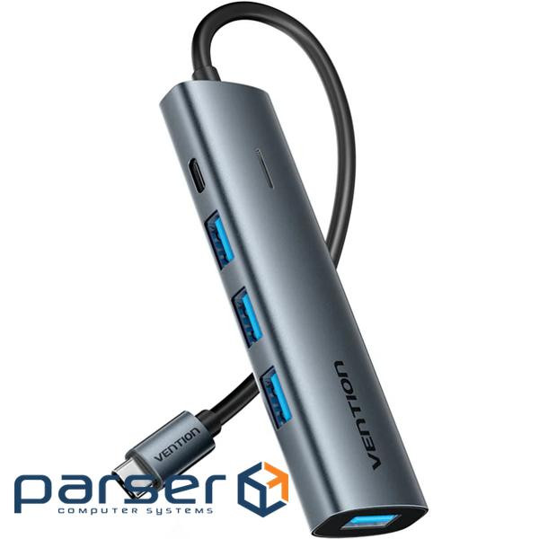 Хаб USB 3.0 Type-C -> 4xUSB 3.0/1xUSB-C, 5Gbps, Black Vention (TGZHB)