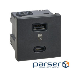 Зарядний пристрій USB A+C, QC, PD, 3A, 30W K45 45x45мм, чорний (K126J/14)