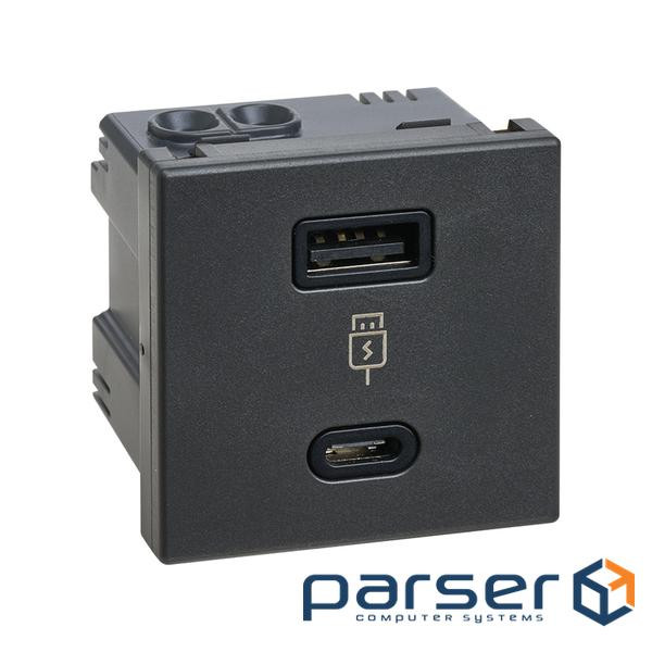 Зарядний пристрій USB A+C, QC, PD, 3A, 30W K45 45x45мм, чорний (K126J/14)