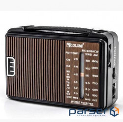 Радіоприймач GOLON RX-608, LED, 2x3W, FM радіо, корпус пластмас, Black, BOX , Black, BOX
