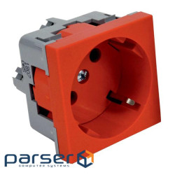 Розетка модульна 45х45х40 мм, із заземленням та захисними шторками, PC-ABS, червона , (QS 45X45 C_BB)