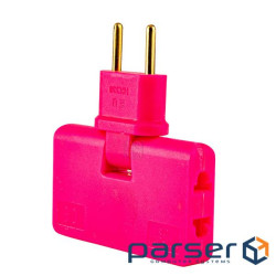 Трійник + перехідник 3 in 1, UK / US-EU, 220В, 10А, поворотний 180 &deg;, Pink (HK338P) 180 &deg;, Pink (HK338P)