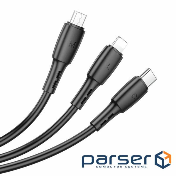 Дата кабель USB 2.0 AM to Lightning + Micro 5P + USB-C 1.0m 2A PVC BX71 black BOROFONE (6974 (BX71B)