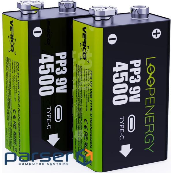 Акумулятор Крона USB-С 500 mAh 9V Li-ion 2шт./уп. (Loop Energy) Verico (1UDBT-A3WEB2-NN)