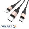Кабель HOCO X26 USB to iP+Type-C+Micro 2A, 1m, nylon, aluminum connectors Black+Gold (6957531080275)