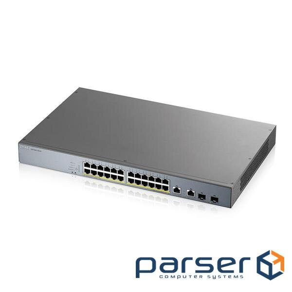 Network switch Cisco SG350X-48-K9-EU Тип - управляемый 3-го уровня, форм-фактор - в стойку, количество портов - 54, порты - SFP+, Gigabit Ethernet, комбинированный, возможность удаленного управления - управляемый, коммутационная способность - 176 Гбит/ с, размер таблицы МАС-адресов - 64000 Кб, корпус - Металический, 48x10/ 100/ 1000TX, 2хSFP+ ZyXel GS1350-26HP-EU0101F