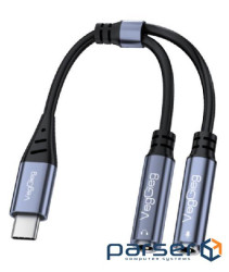 Перехідник VEGGIEG V-K204, 1 / Type-C(Male) to=> 2 / Jack 3.5mm(F)(навушники + мікрофон), Bla
