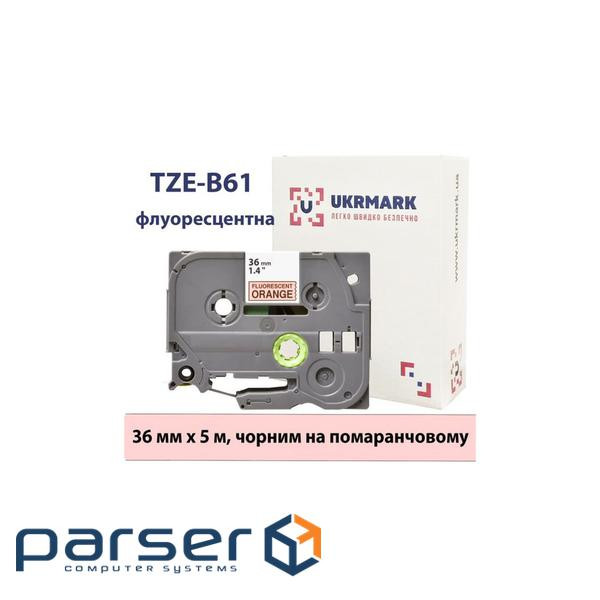 Стрічка для принтера етикеток UKRMARK B-Fc-TB61P-BK/OR, аналог TZeB61, флуорисцентна, 36мм (900539)
