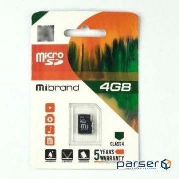Карта памapos,яті Mibrand microSDHC Class 4, 4GB (microSDHC-Mb / 4) Mibrand microSDHC Class 4, 4GB