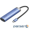 Концентратор VENTION USB 3.1 Type-C to HDMI/USB 3.0x3/PD 100W Blue Aluminum Alloy Hub 5-in-1 (TGESB)
