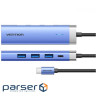 Концентратор VENTION USB 3.1 Type-C to HDMI/USB 3.0x3/PD 100W Blue Aluminum Alloy Hub 5-in-1 (TGESB)