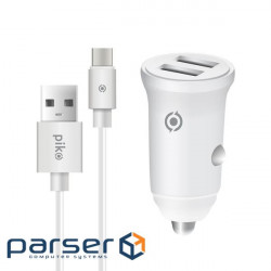 Car charger Piko CC-312 (2USB, 3.1A) White + cable Type-C (1283126538803)