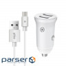 Автомобільний зарядний пристрій Piko CC-312 (2USB, 3.1A) White + кабель Type-C (1283126538803)