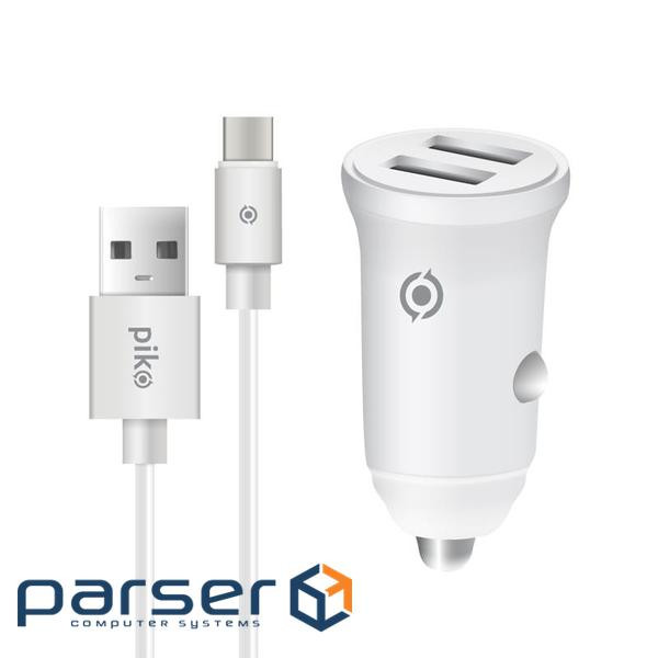 Автомобільний зарядний пристрій Piko CC-312 (2USB, 3.1A) White + кабель Type-C (1283126538803)