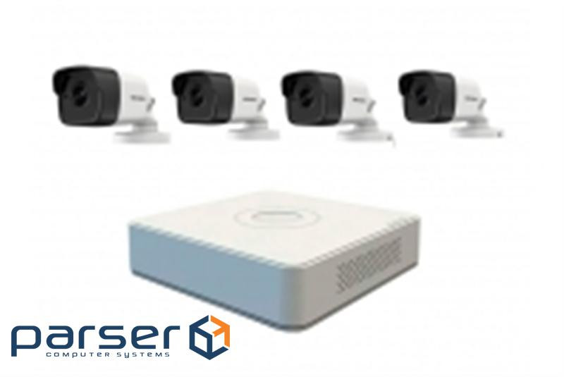 Комплект відеоспостереження Hikvision: 4-х канальний PoE відеореєстратор DS-7104NI-E1 / 4P, (NK4E0-1T)