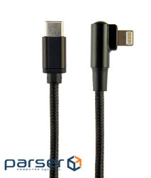Кабель CABLEXPERT Angled Cotton Braided Lightning/CM Cable 0.2м Black (CC-USB2-CMLML-0.2M)
