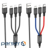 Кабель HOCO X76 USB to iP+Type-C+Micro 2A, 1m, nylon, aluminum connectors Black+Red+ (6931474768636)