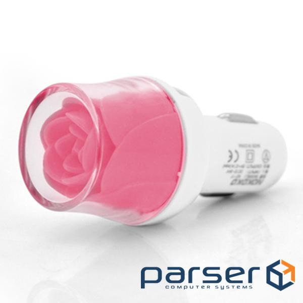 АЗП NOKOKO Flower, 12V-USB, 5-5.5V, 2 * USB, 10W, 2,1А, Pink, Пакет Q50 (YT-CCNF-P)
