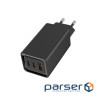 Charger ColorWay GaN3 Pro Power Delivery (USB-A + 2 USB TYPE-C) (65W) (CW-CHS039PD-BK)