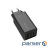 Charger ColorWay GaN3 Pro Power Delivery (USB-A + 2 USB TYPE-C) (65W) (CW-CHS039PD-BK)