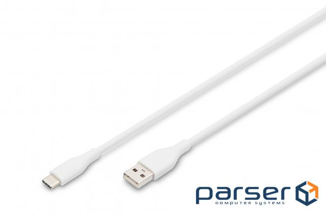 Кабель USB-A > USB-C заряджання/синхронізації, DIGITUS, 2м, USB 2.0, 60W, силіконо (AK-300340-020-W) (AK-300340-020-W)
