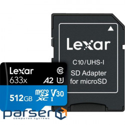 Карта пам'яті LEXAR microSDXC High Performance 633x 512GB UHS-I U3 V30 A2 Class 10 + (LSDMI512BB633A)
