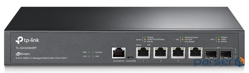 Комутатори TP-LINK TL-SX3206HPP 2xSFP+ (10GE) 4x10GE LAN console+microUSB L2 JetStream 19" 1U