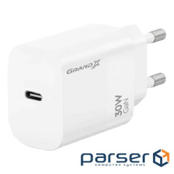 Зарядний пристрій Grand-X GaN USB-C 30W QC3.0 white (CH-390W)