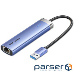Концентратор VENTION USB 3.0 to USB 3.0x3/RJ45/Type-C Hub Blue Aluminum Alloy 5-in-1 (TGFSB)