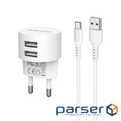 Набір BOROFONE BA23A СЗУ 2xUSB+ кабель USB / Type-C, 2.4A, 1м, White, Blister (BA23A / T-C)